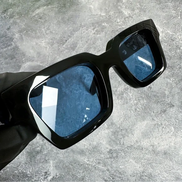 |SOLD| Off-White Virgil Sunglasses Black Frame Blue Lens Blue Logo - Picture 3 of 11